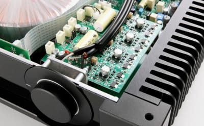 Rega Aethos Integrated amplifier volume knob and partial internal view