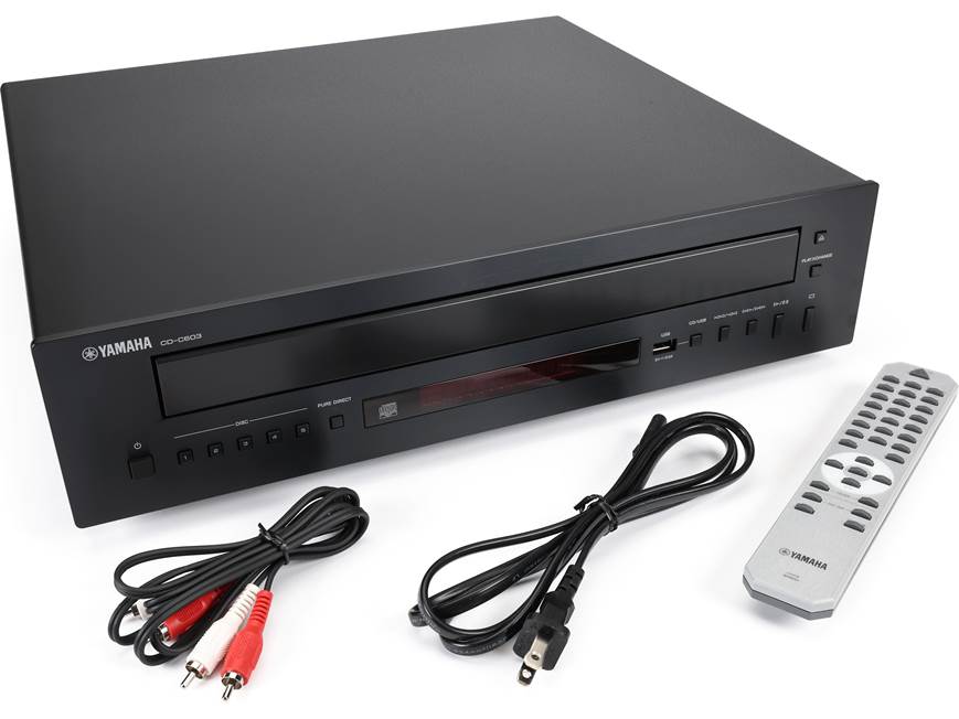 Yamaha CD-C603 angled front view with accessories