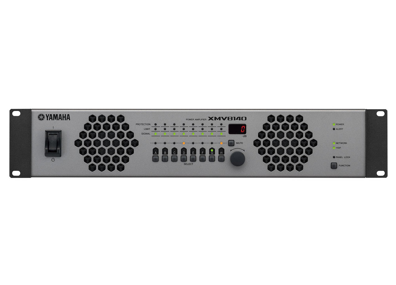 The XMV8140 from Yamaha is an 8-channel power amplifier that boasts Class-D efficiency ideal for commercial installation sound systems. Its innovative YDIF digital audio format makes this power amp effortless to set up.