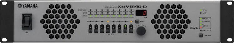 The Yamaha XMV8140-D is an advanced 8-channel power amplifier, crafted to support the demanding audio requirements of venues like halls, malls, and banquet rooms