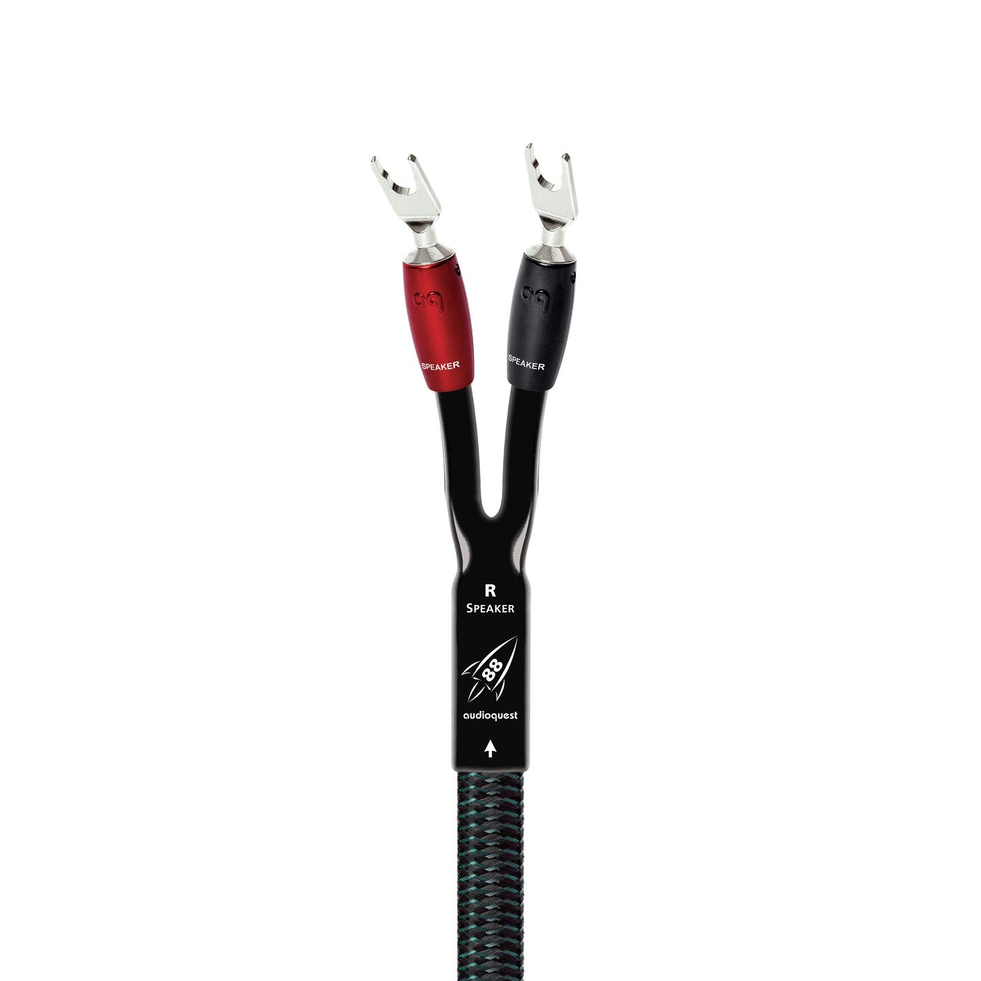 Rocket to the peak of sonic supremacy with Rocket 88 speaker cable from AudioQuest, featuring the patented 72-volt Dielectric Bias System. This 'Double-Star Quad' cable doesn't look normal on the outside, and it isn't normal on the inside, either.