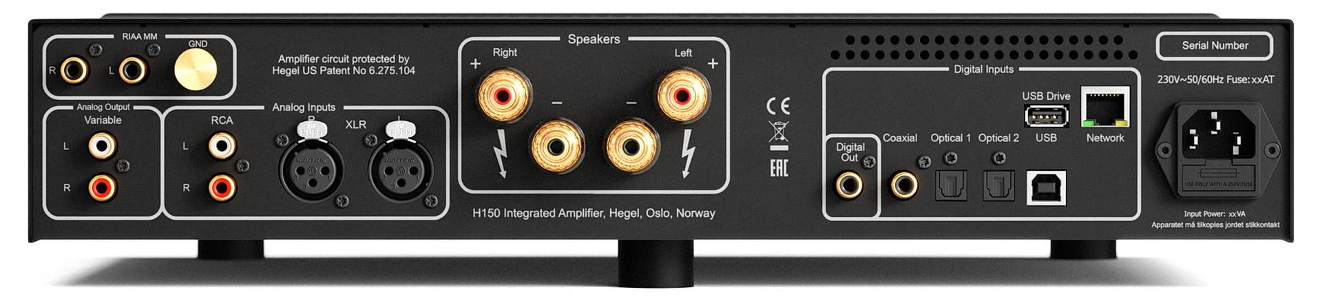 Hegel H150 Streaming Amplifier rear view-black