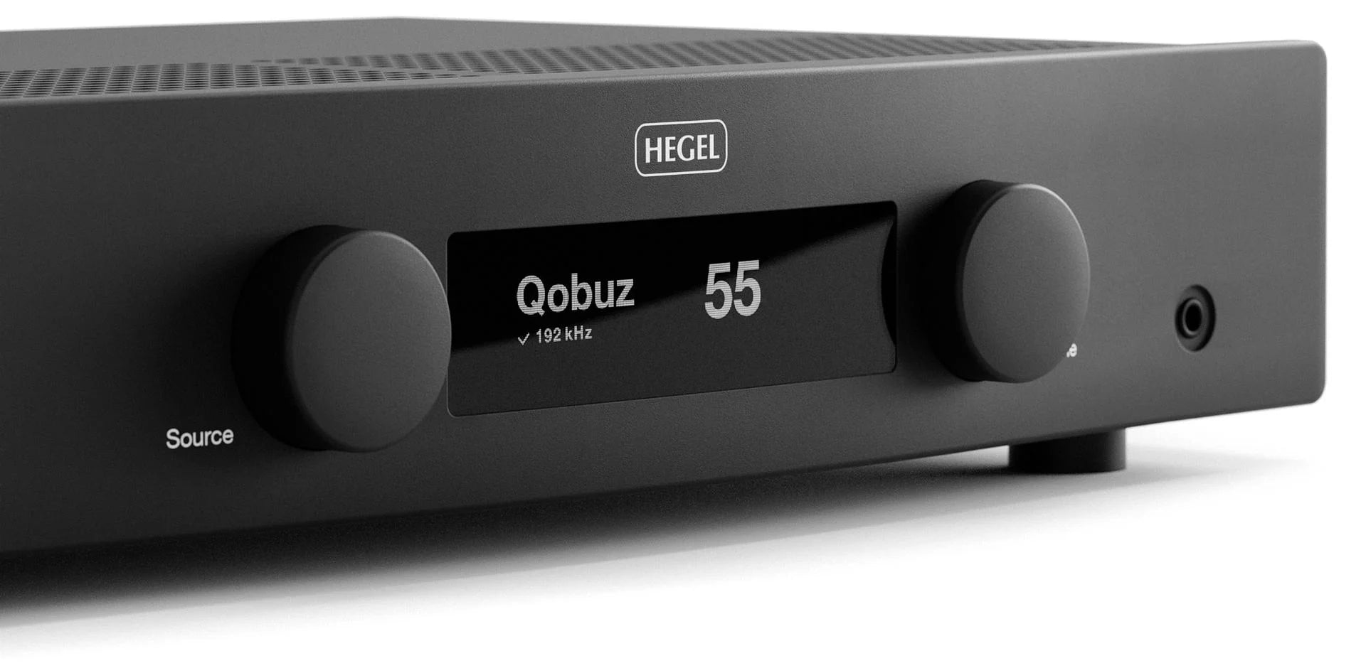 Hegel H150 Streaming Amplifier angled front view-black