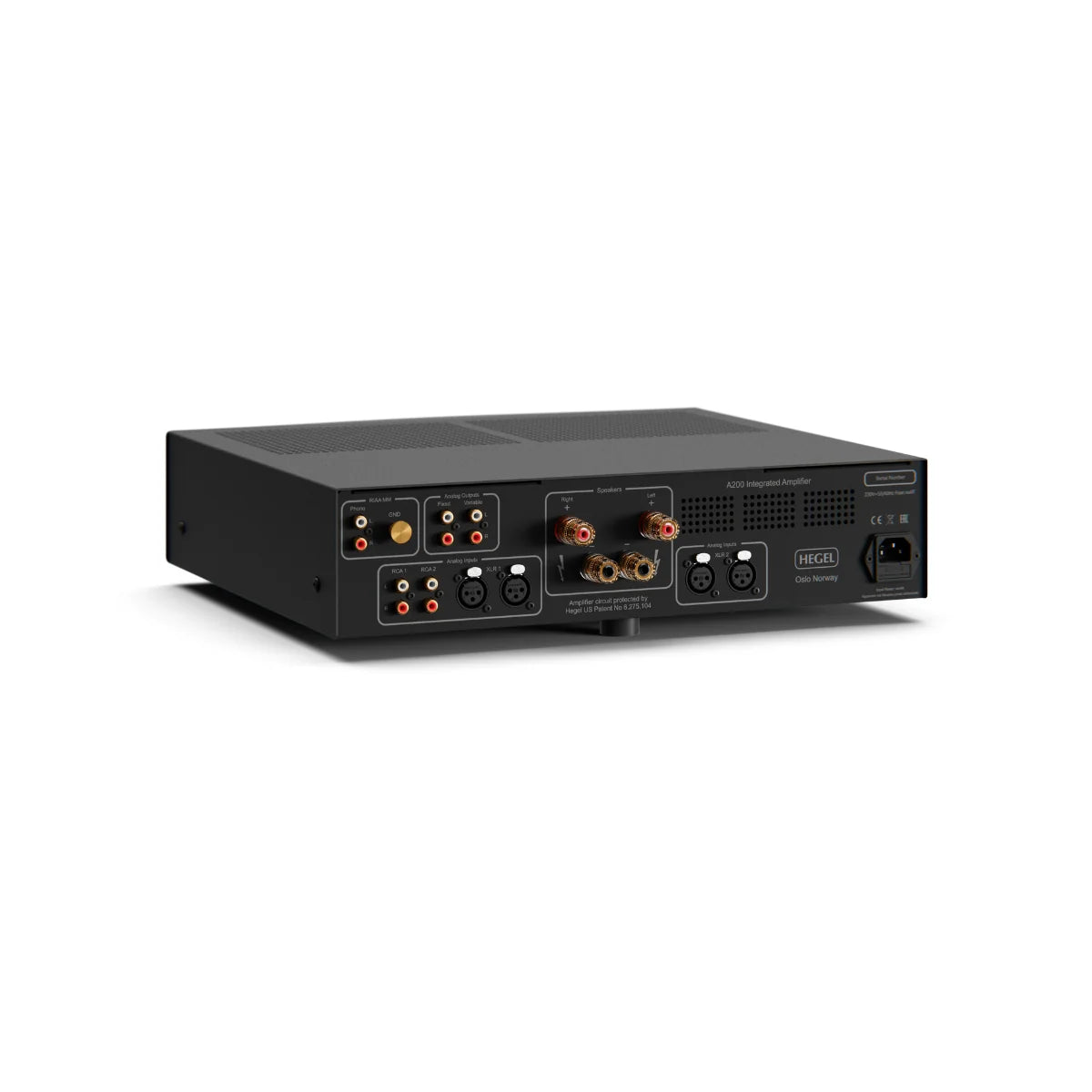 Hegel A200 Integrated Amplifier angled rear view