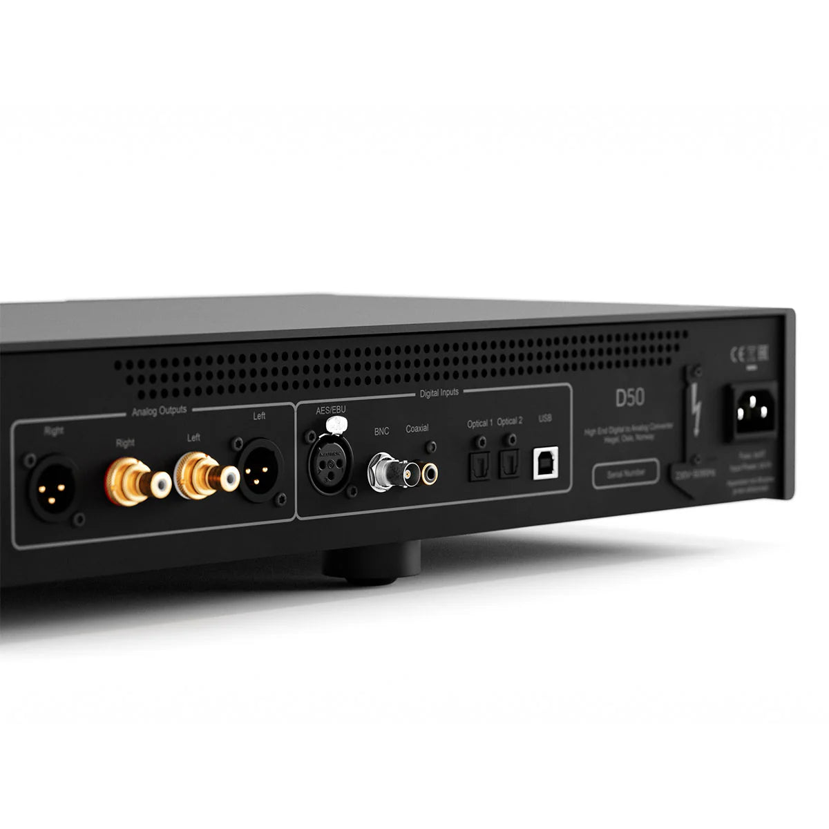 Hegel D50 Digital to Analog Converter rear view connections close-up