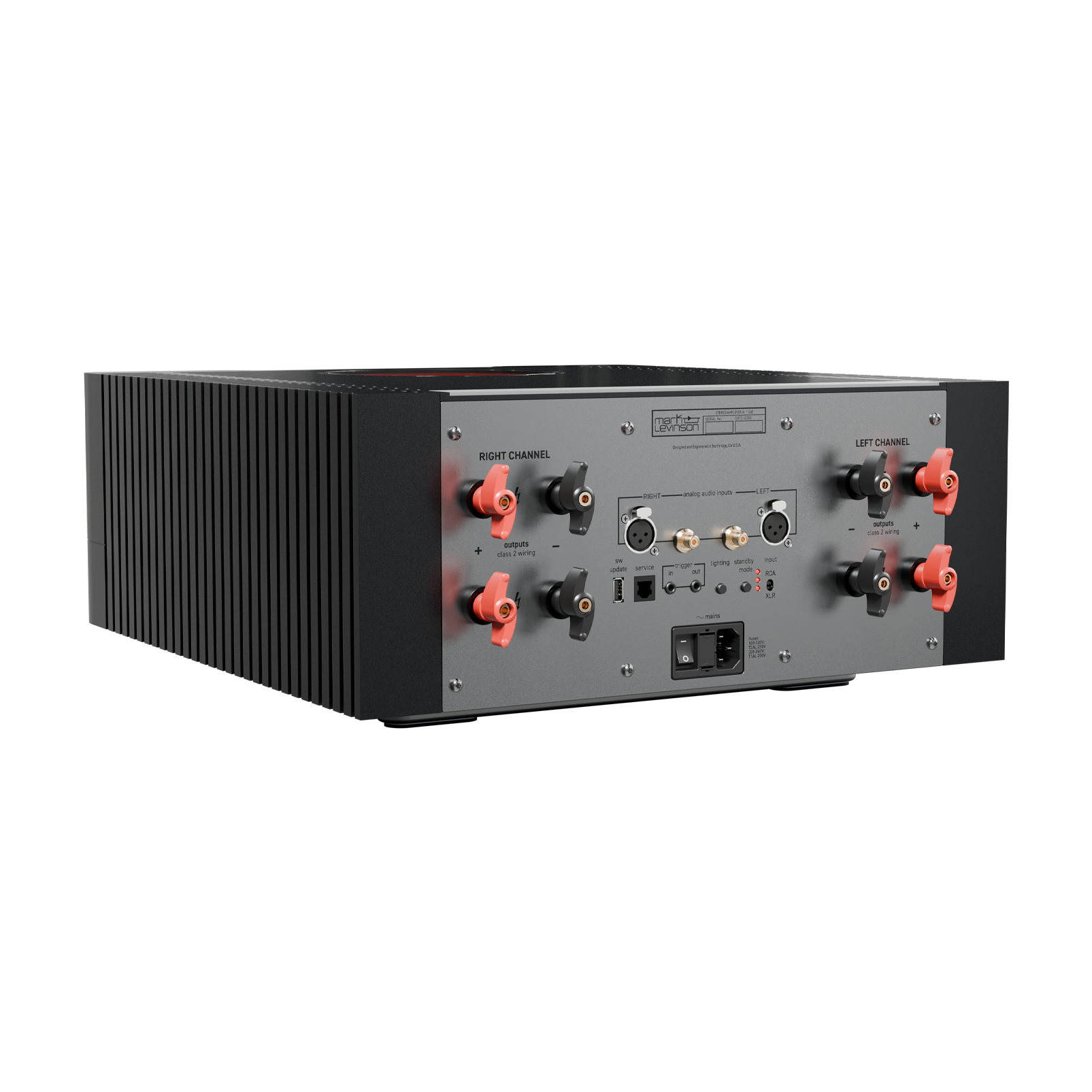 Mark Levinson No 626 stereo amplifier angled rear view