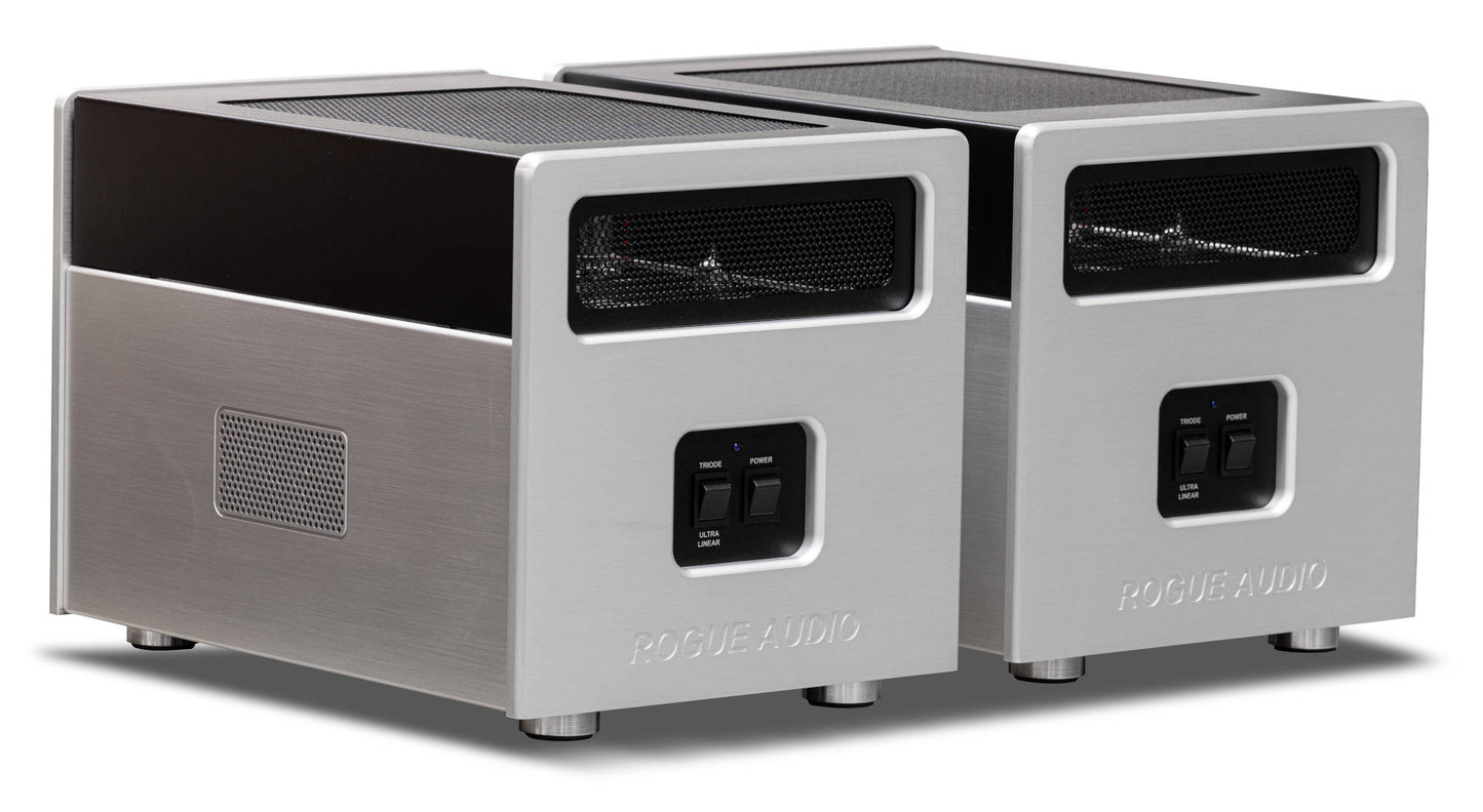 Rogue M-250 Ultra Monoblock Amplifiers angled front view