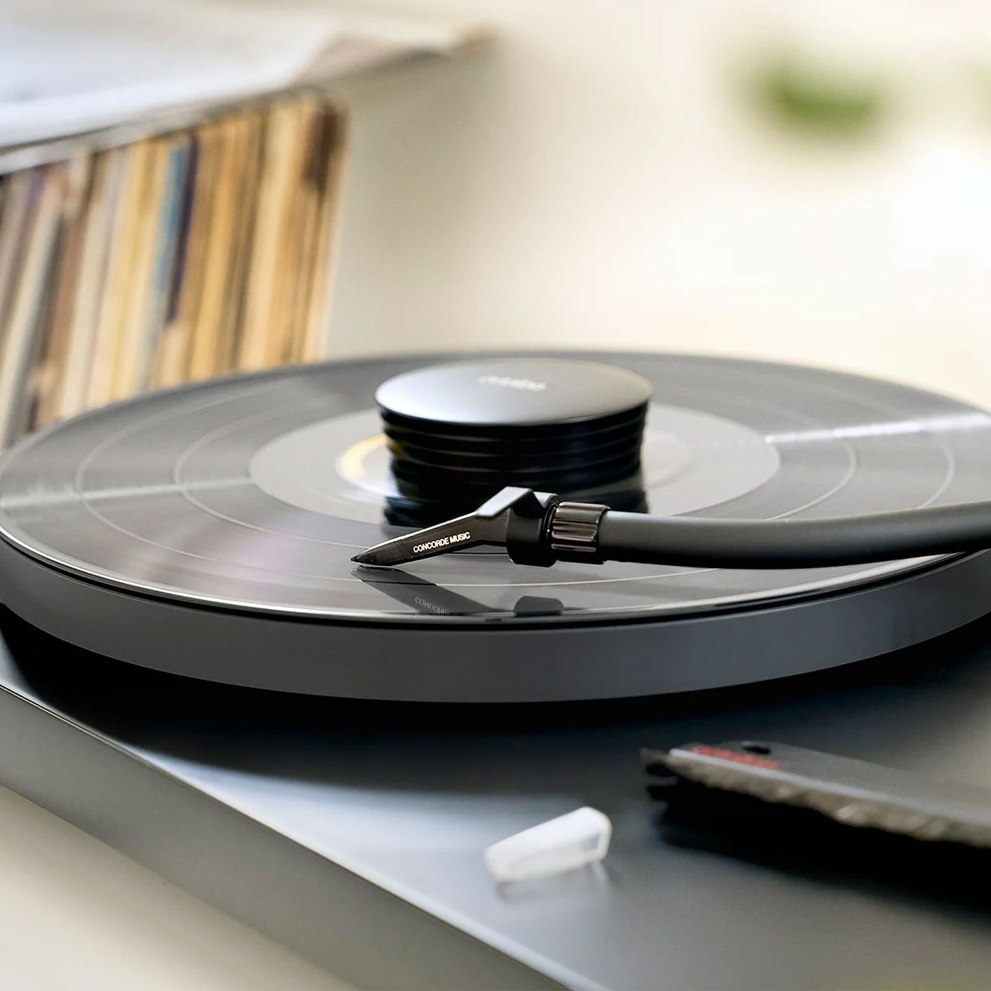 Ortofon Concorde Music Black Moving Magnet Phono Cartridge mounted on turntable