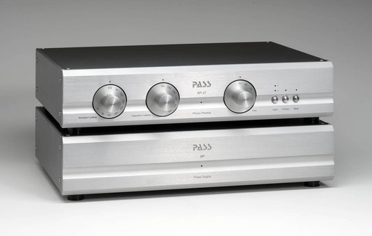 Pass Labs XP-27 phono preamplifier silver front view