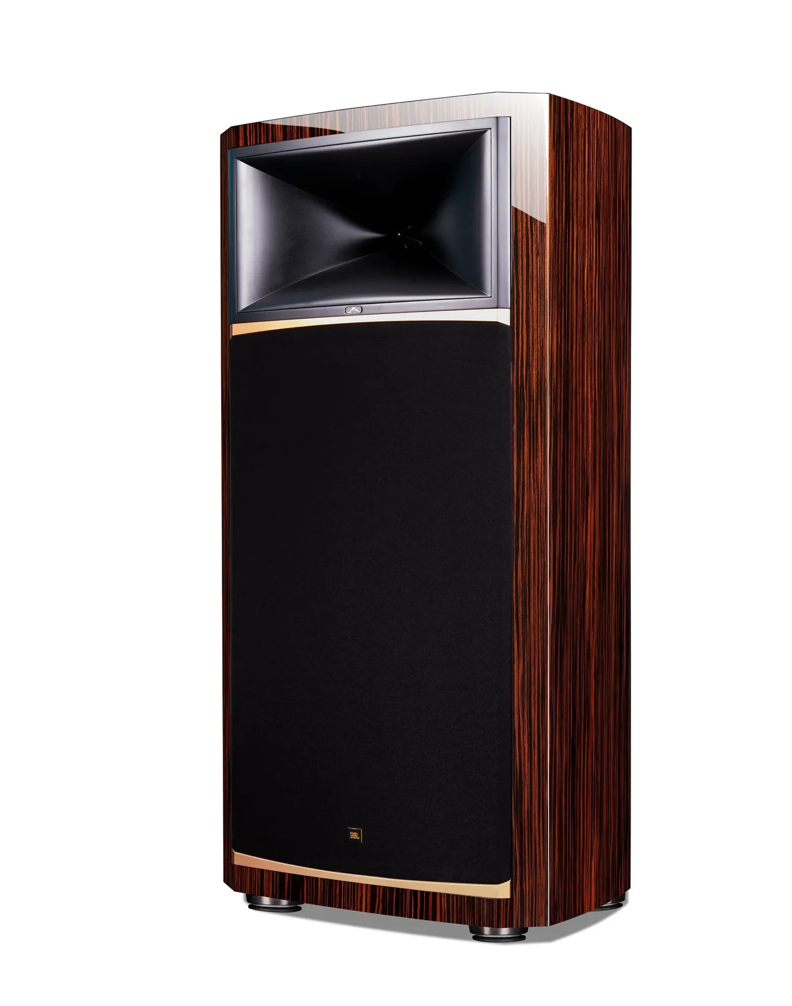 JBL Summit K2 3-Way 15 Inch Reference Floorstanding Speaker Ebony High Gloss- Single Front view with grille