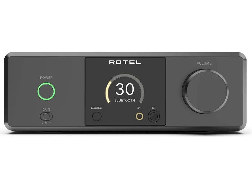 Rotel DX-3 Desktop headphone amplifier/DAC/preamp with built-in Bluetooth front view-black