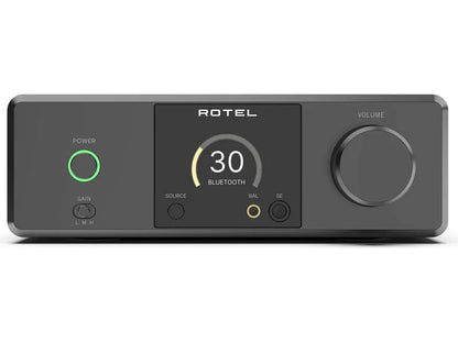 Rotel DX-3 Desktop headphone amplifier/DAC/preamp with built-in Bluetooth front view-black