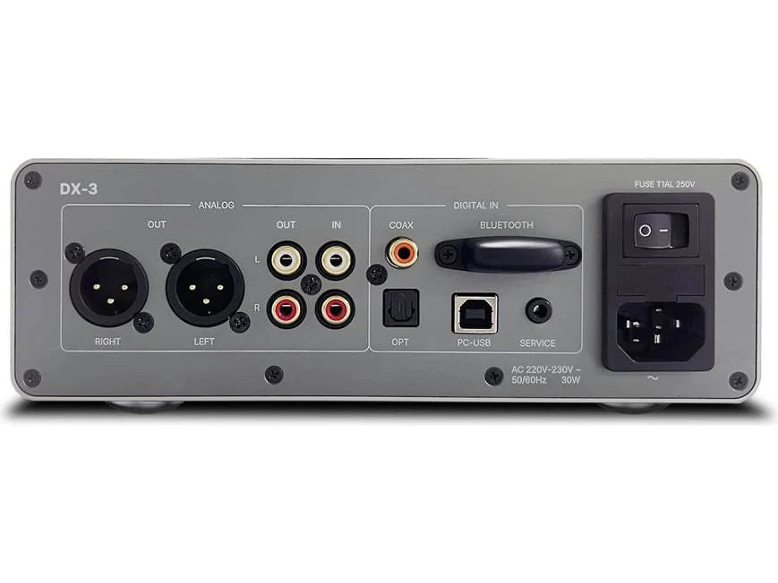 Rotel DX-3 Desktop headphone amplifier/DAC/preamp with built-in Bluetooth rear view