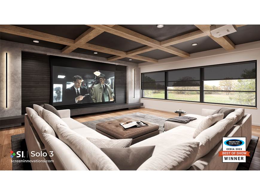 Screen Innovations Solo 3 Indoor Motorized, tab-tensioned projector screen with Slate® gray fabric