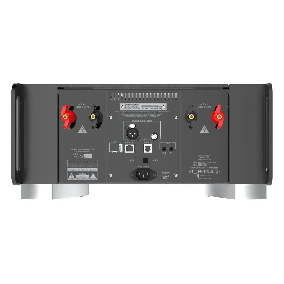 Mark Levinson ML-50 Limited-edition Monaural Amplifier rear connections 