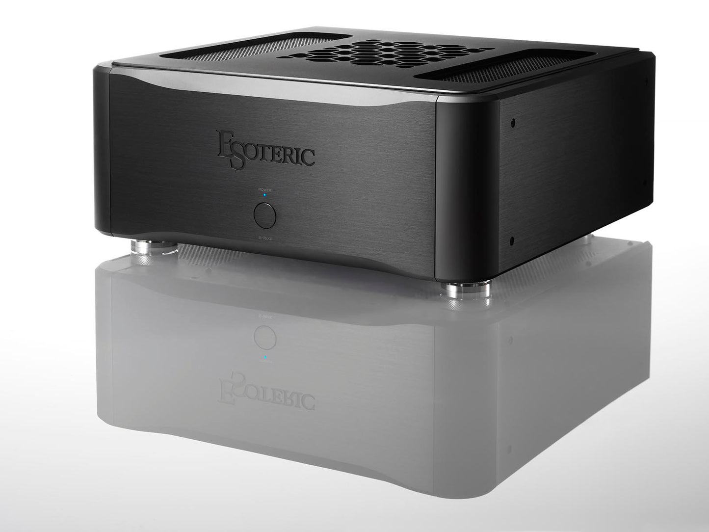 Esoteric S-05XE stereo amplifier angled front view lack