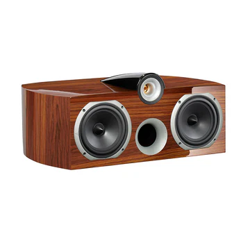 Wooden speaker with three drivers on a white background