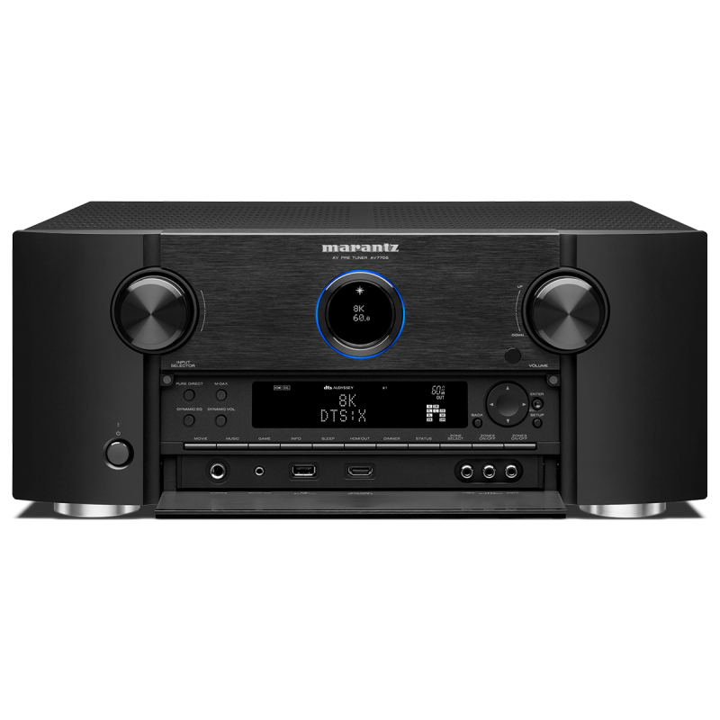 This 11.2-channel preamp/processor offers Marantz's signature musicality, plus the latest surround sound and video processing technology. You'll connect it to your choice of external power amps, using either balanced (XLR) or unbalanced (RCA) cables; Marantz AV7706 is compatible with the latest video technology(8K&4K).